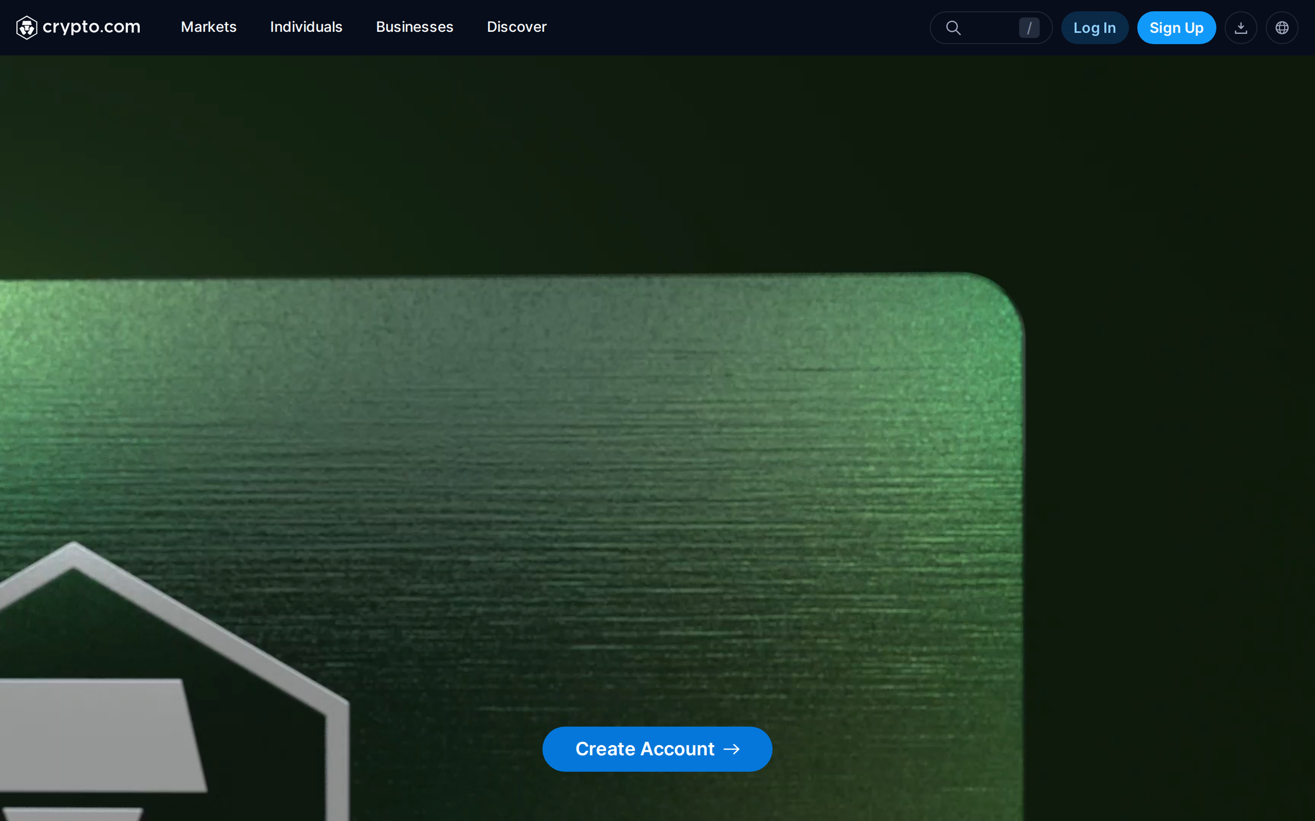 Crypto.com Visa card page on a dark background with a full-width video and the card artwork