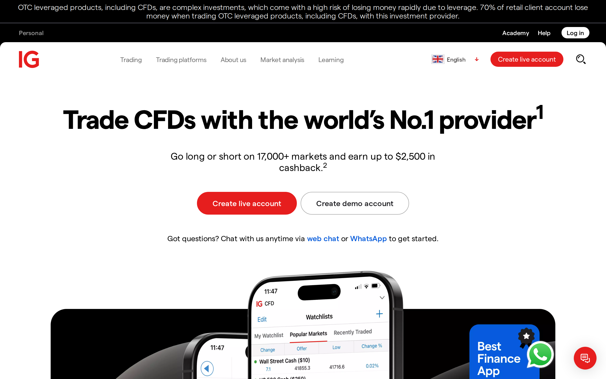 IG International homepage headline Trade CFDs with the world's No.1 provider with a promotional image