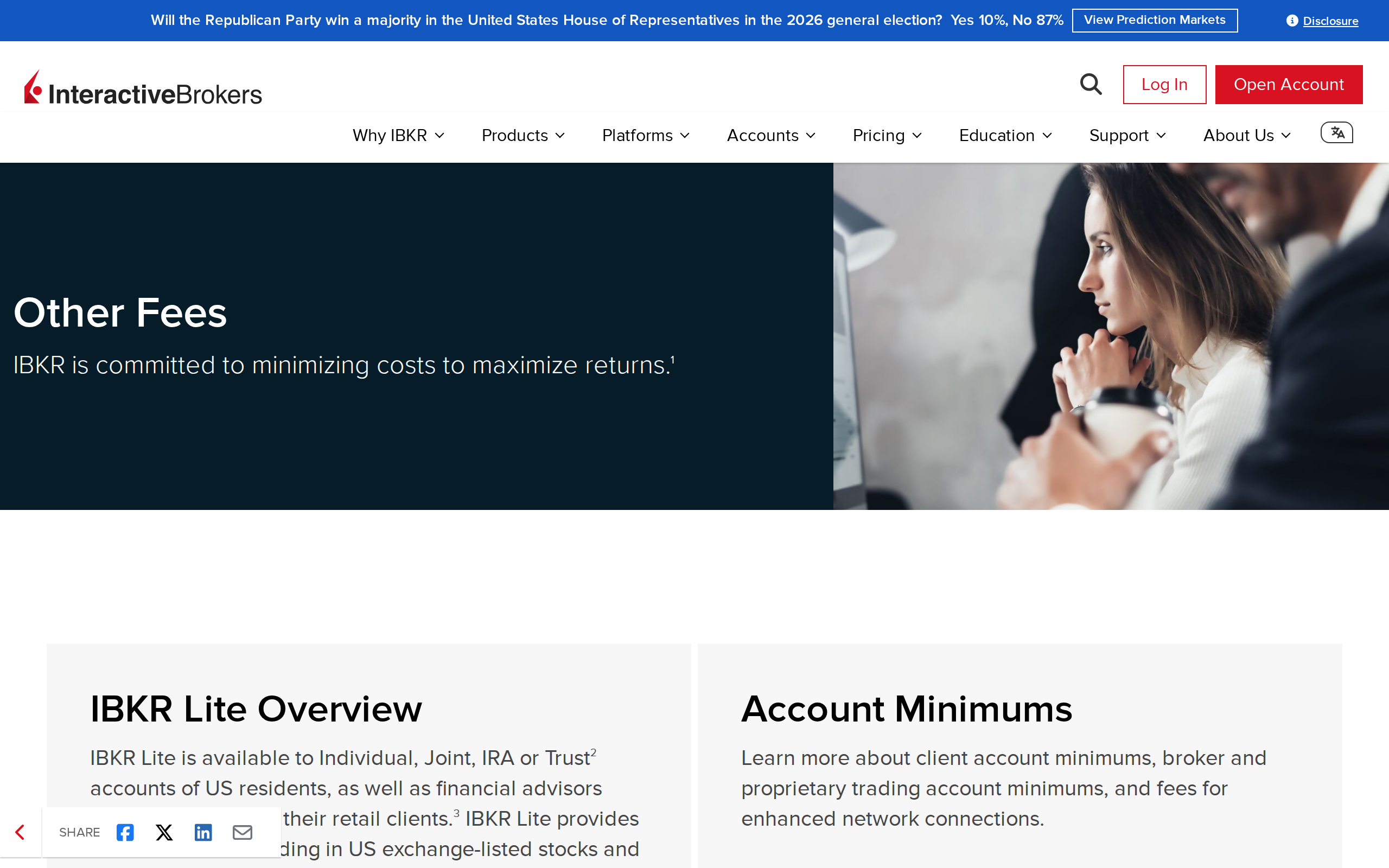 IBKR Other Fees page with the headings Other Fees, IBKR Lite Overview and Account Minimums