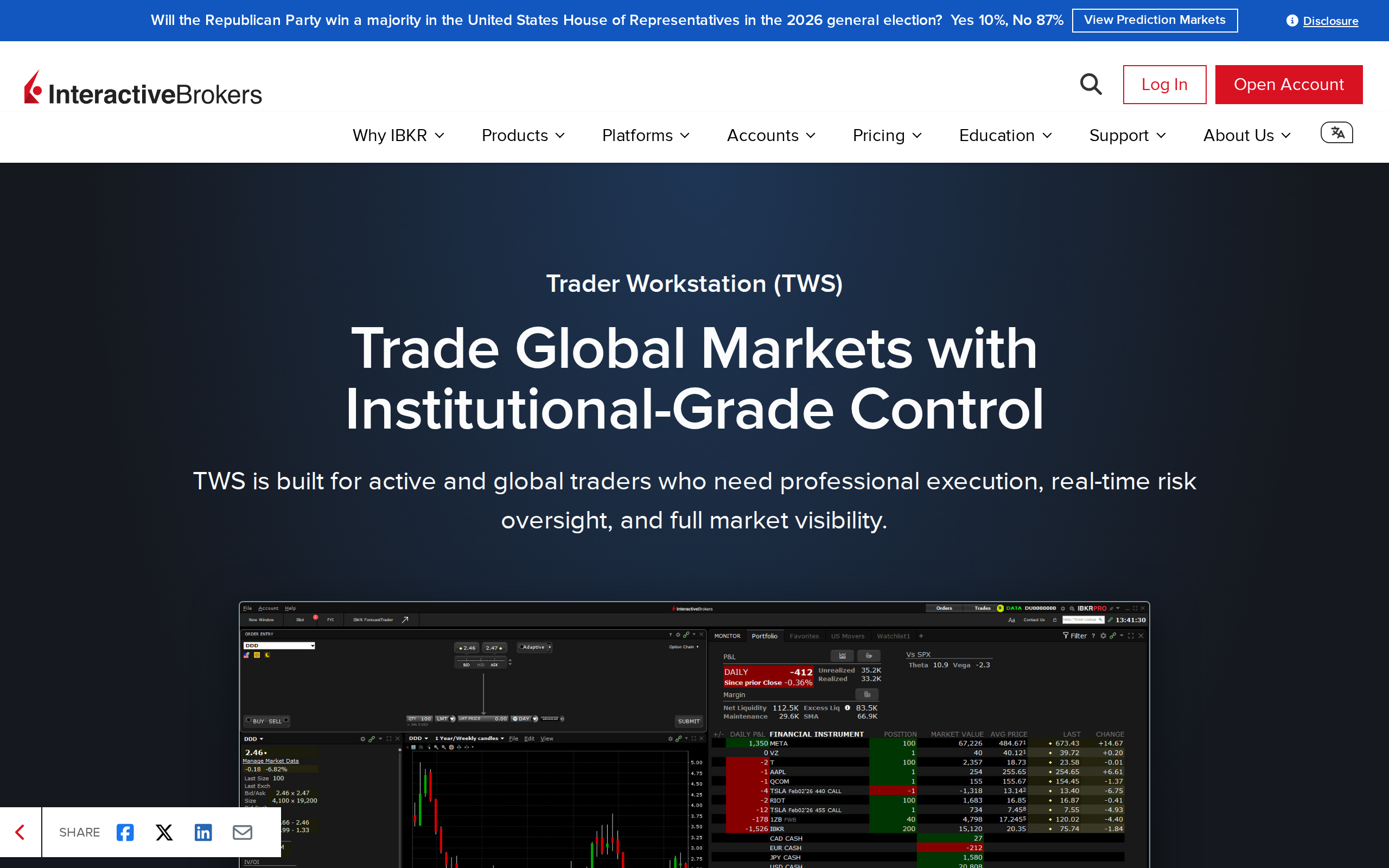 IBKR page for Trader Workstation showing a screenshot of the platform