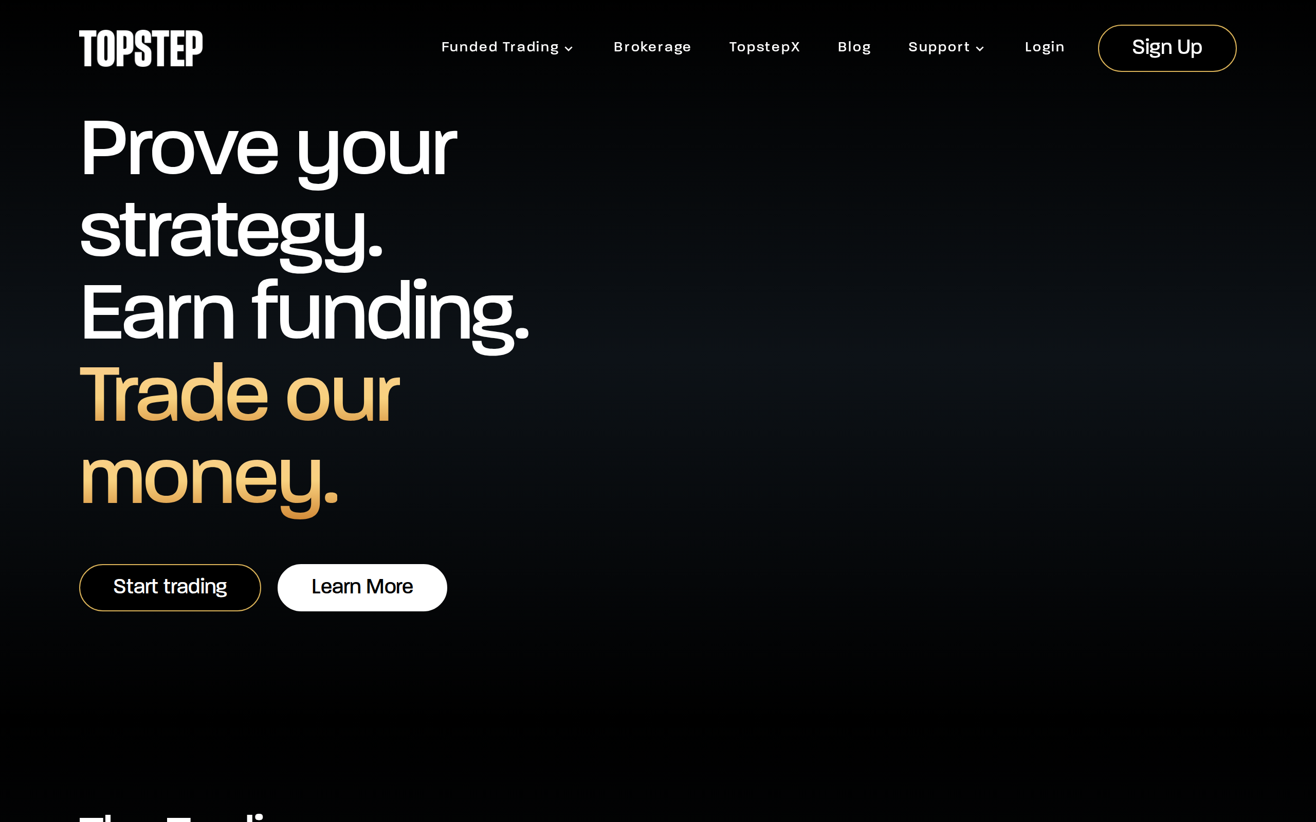 Topstep Trading Combine page headed Prove your strategy. Earn funding. Trade our money.