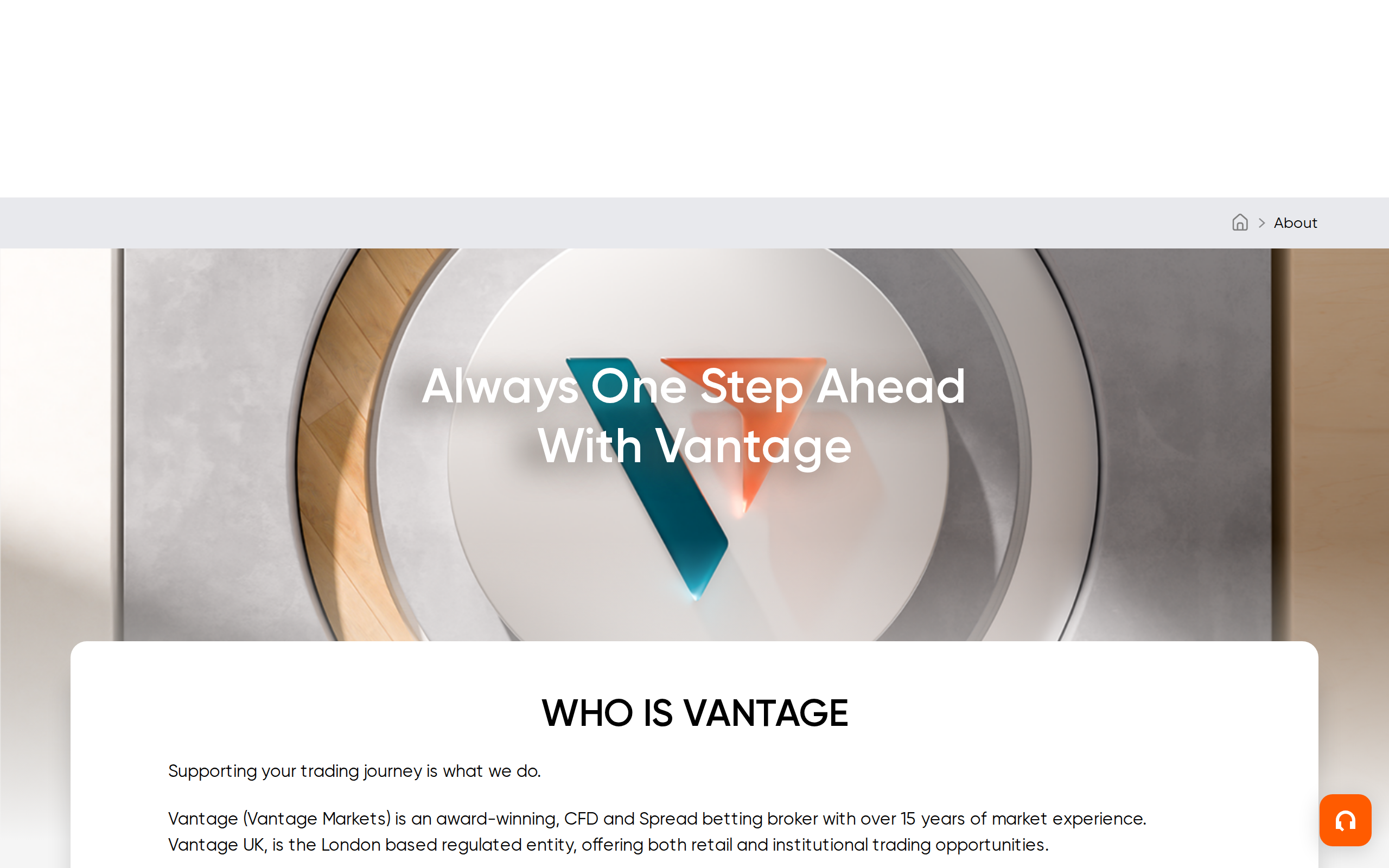 Vantage UK about page headed Always One Step Ahead With Vantage, with a Who is Vantage section